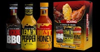 a box with three bottles of bbq sauce